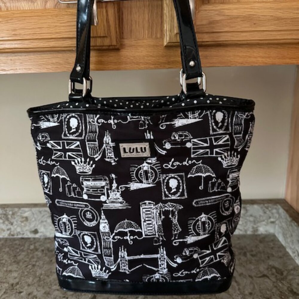 New W/O Tag Lulu Guinness Black with White London Landmarks Shoulder/Tote Bag - Picture 10 of 10